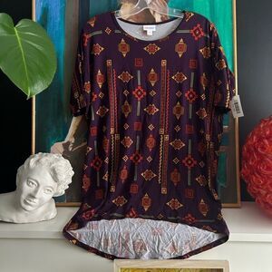 NWT Lula Roe Purple Geo-Print Short Sleeve Top - Irma